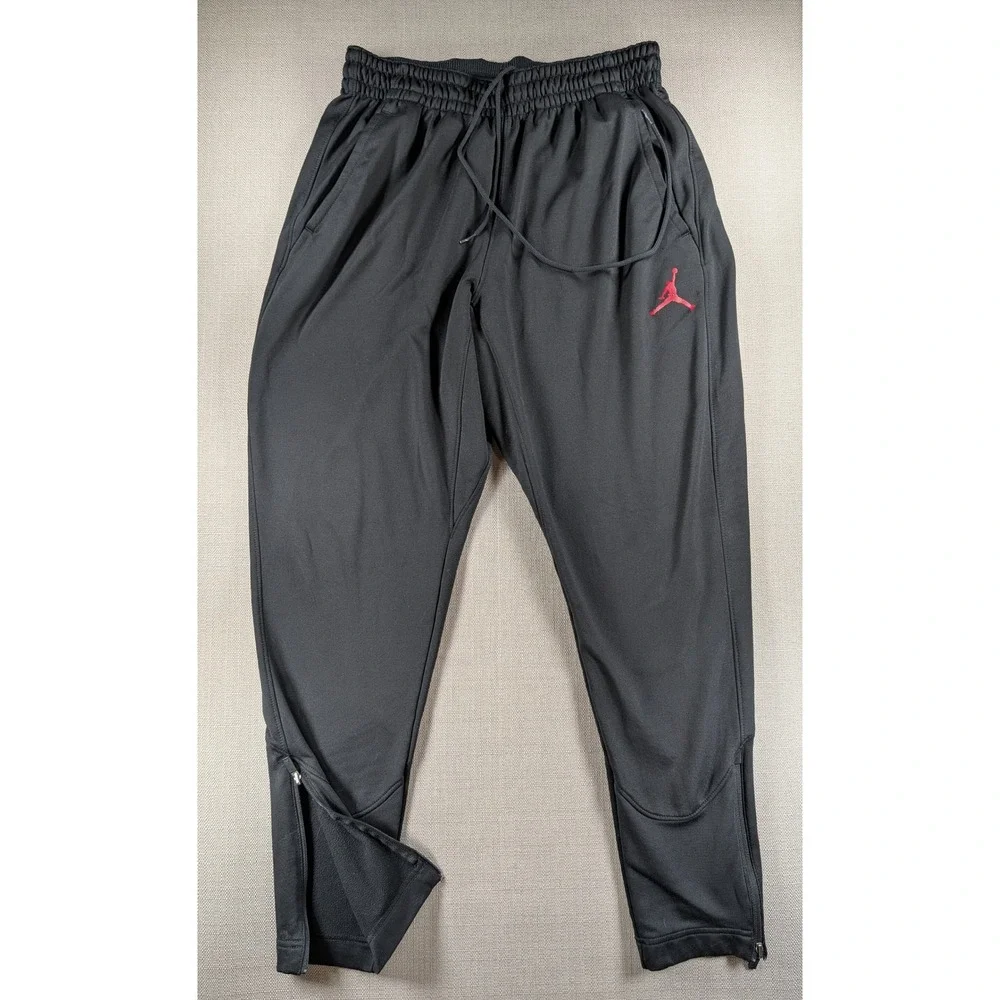 Jordan Therma-FIT Mens Joggers Black Red Jumpman Fleece Tapered Pants Size Large